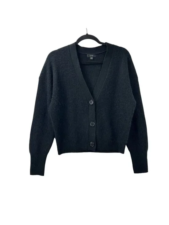 J Crew Women’s Medium Black Alpaca Wool Blend Cropped V-neck Cardigan Sweater - Picture 10 of 16